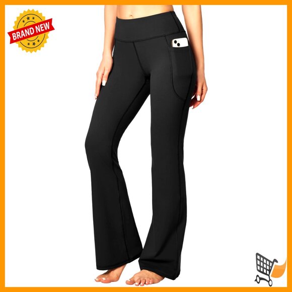 Pants - Wide Leg Yoga Pants with Pockets, Bootcut Flare Leggings, 30/32 Inseam